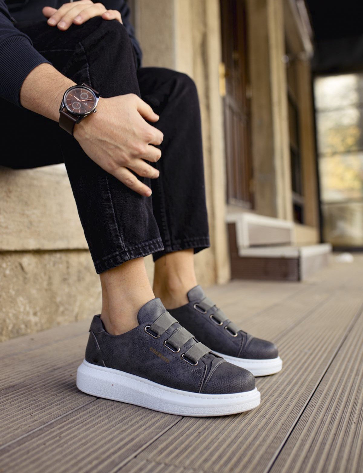 Ανδρικά ανθρακί Casual Sneakers δερματίνη CH253A φωτογραφία